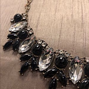 Black & crystal, gold chained statement necklace